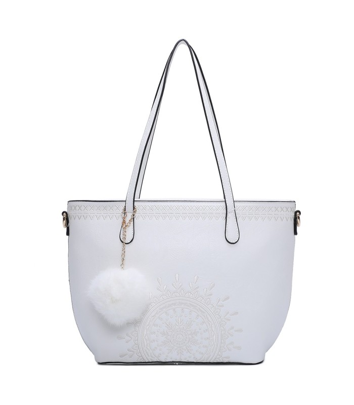T10727 - Bolso de hombro con borla a juego y mandala bordado