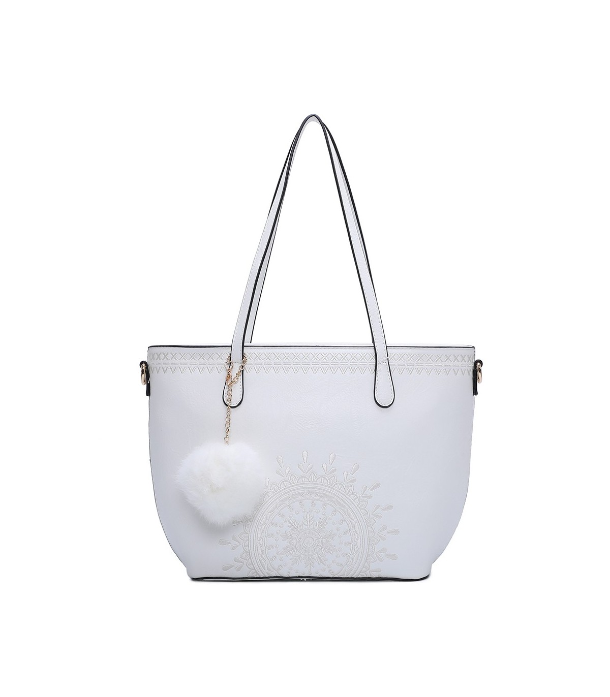 T10727 - Bolso de hombro con borla a juego y mandala bordado