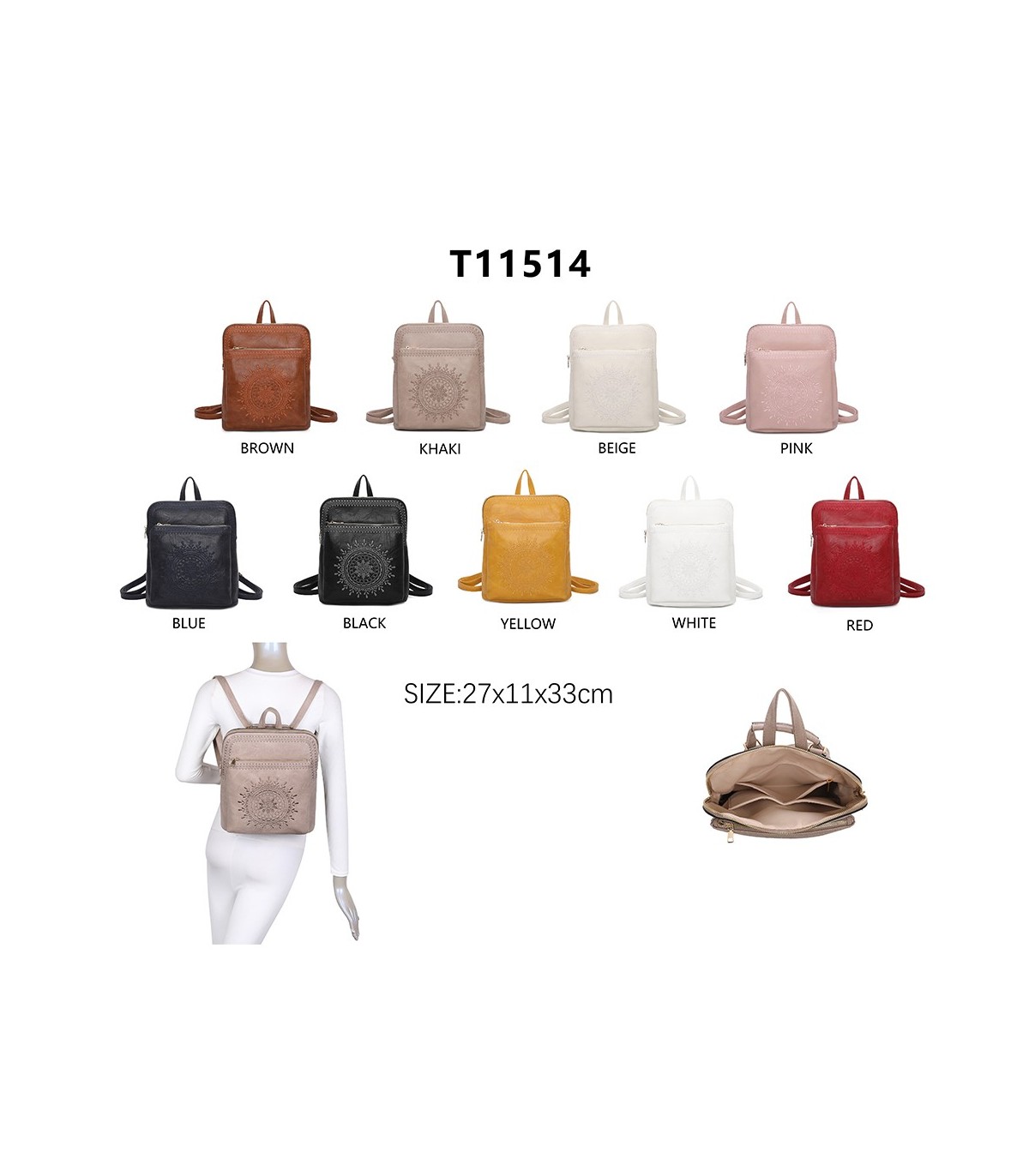 T11514 - Mochila con bordado para mujer con adoro a juego