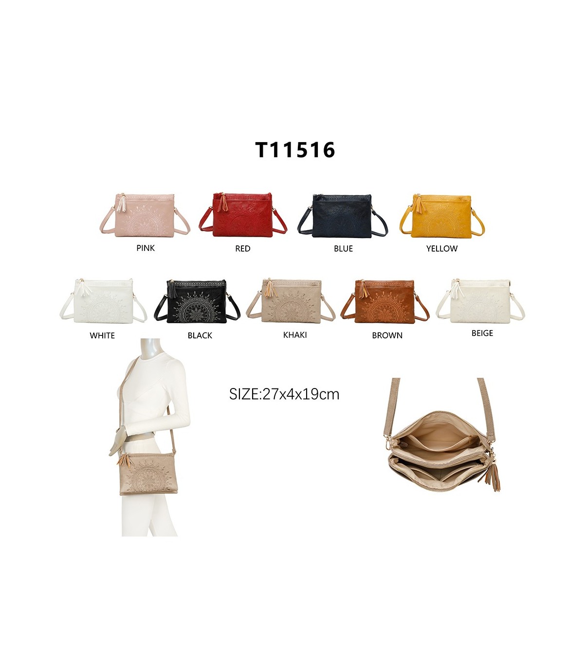 T11516 - Bolso para mujer con motivo bordado tamaño rectangular