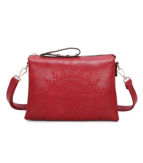 T11519 - Bolso con triple compartimento de para mujer con bordado de un sol