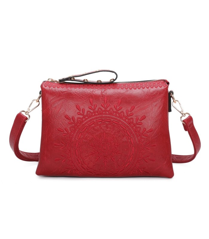 T11519 - Bolso con triple compartimento de para mujer con bordado de un sol
