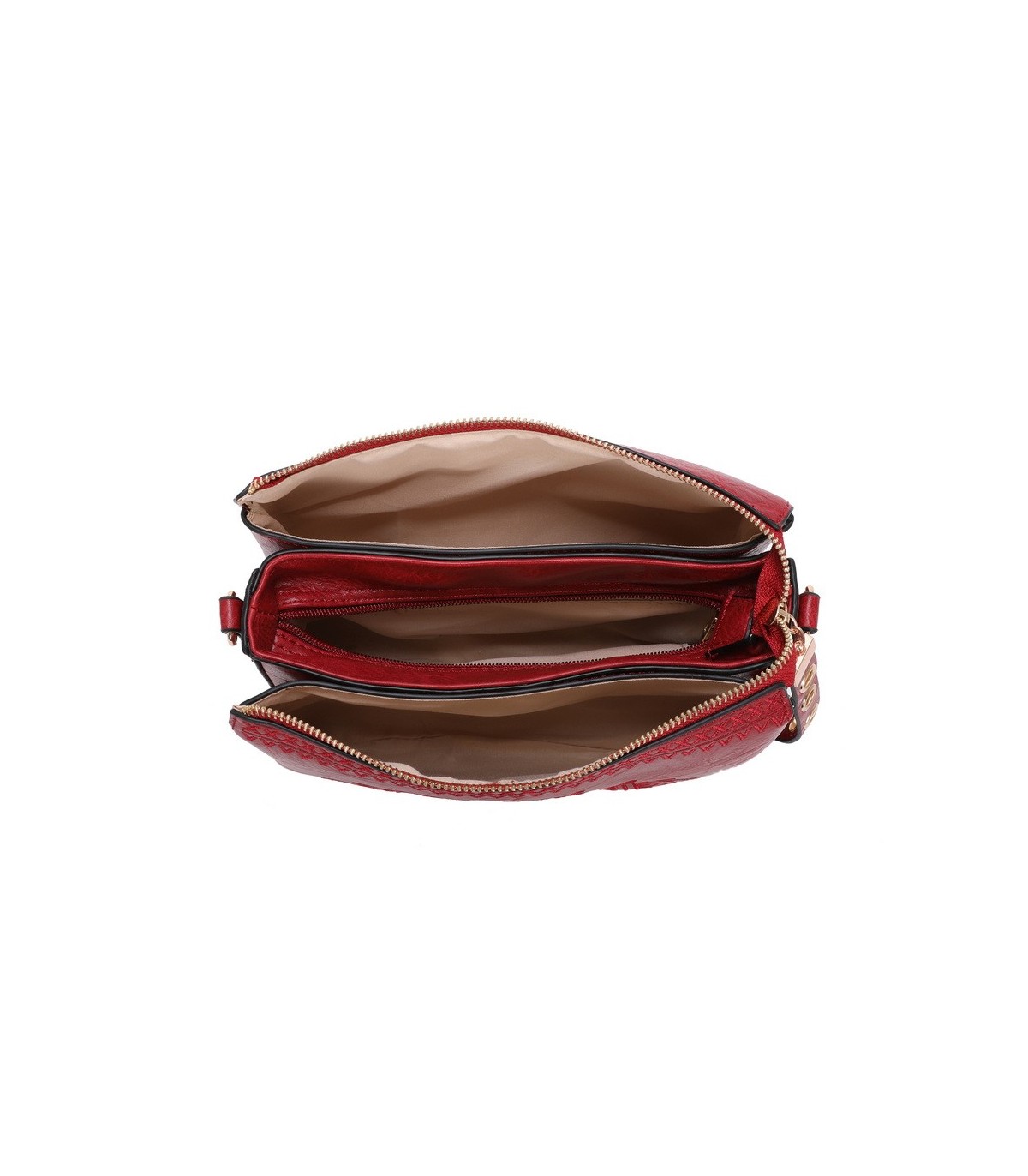 T11519 - Bolso con triple compartimento de para mujer con bordado de un sol