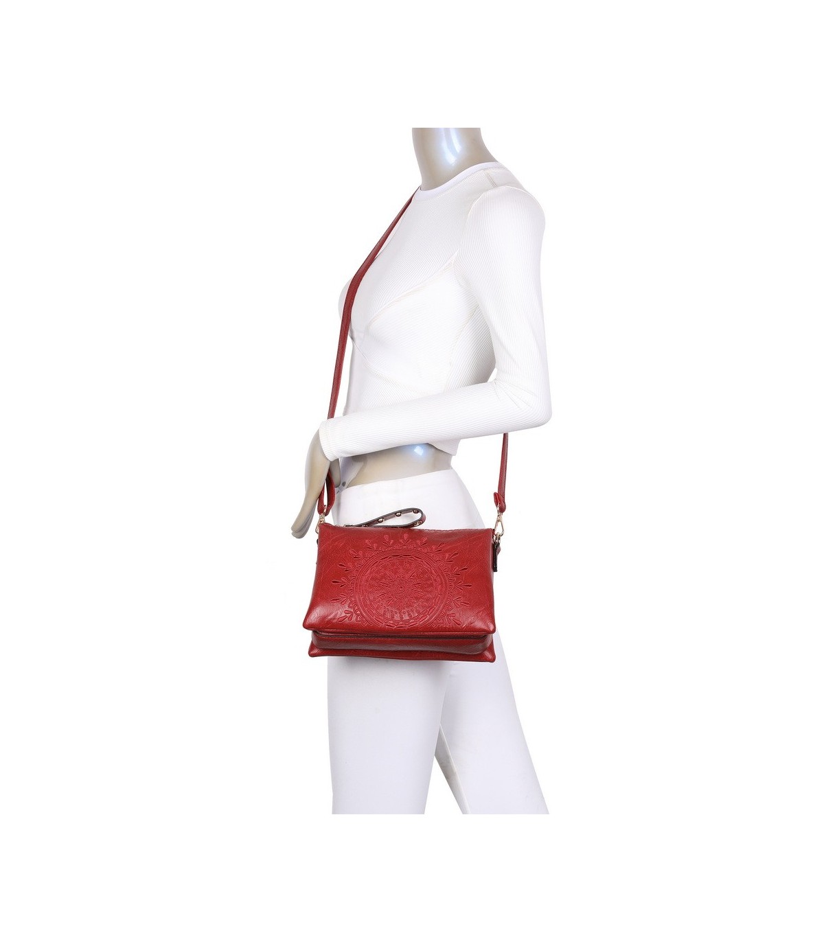 T11519 - Bolso con triple compartimento de para mujer con bordado de un sol