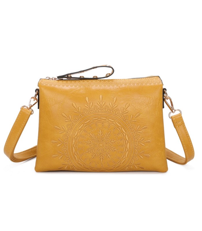 T11519 - Bolso con triple compartimento de para mujer con bordado de un sol