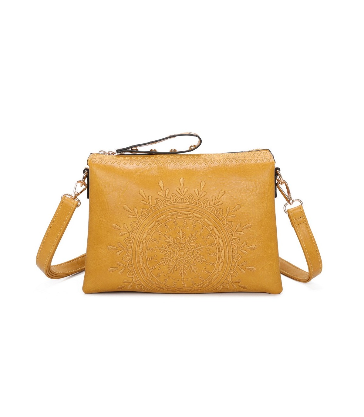 T11519 - Bolso con triple compartimento de para mujer con bordado de un sol