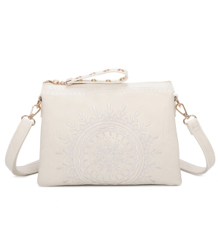 T11519 - Bolso con triple compartimento de para mujer con bordado de un sol