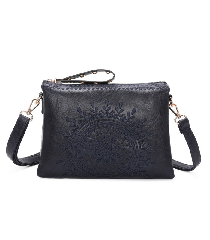 T11519 - Bolso con triple compartimento de para mujer con bordado de un sol
