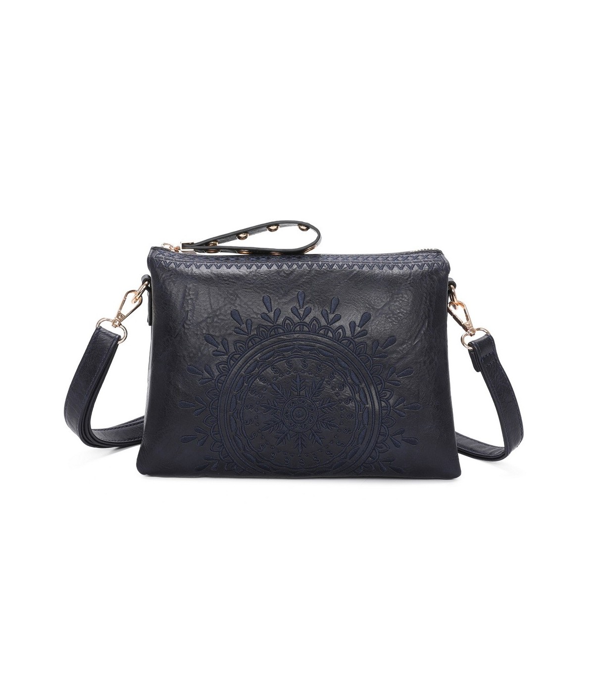 T11519 - Bolso con triple compartimento de para mujer con bordado de un sol