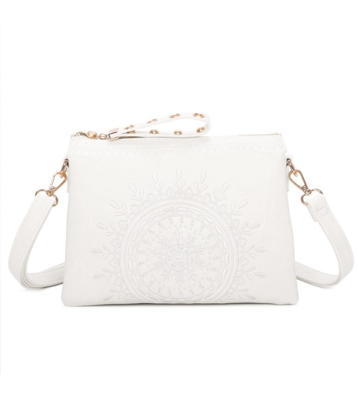 T11519 - Bolso con triple compartimento de para mujer con bordado de un sol