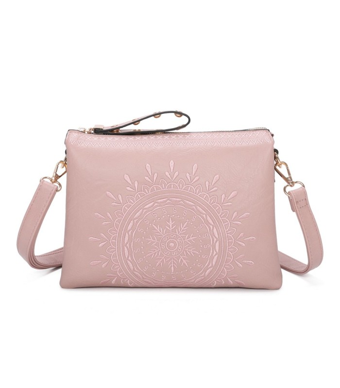 T11519 - Bolso con triple compartimento de para mujer con bordado de un sol
