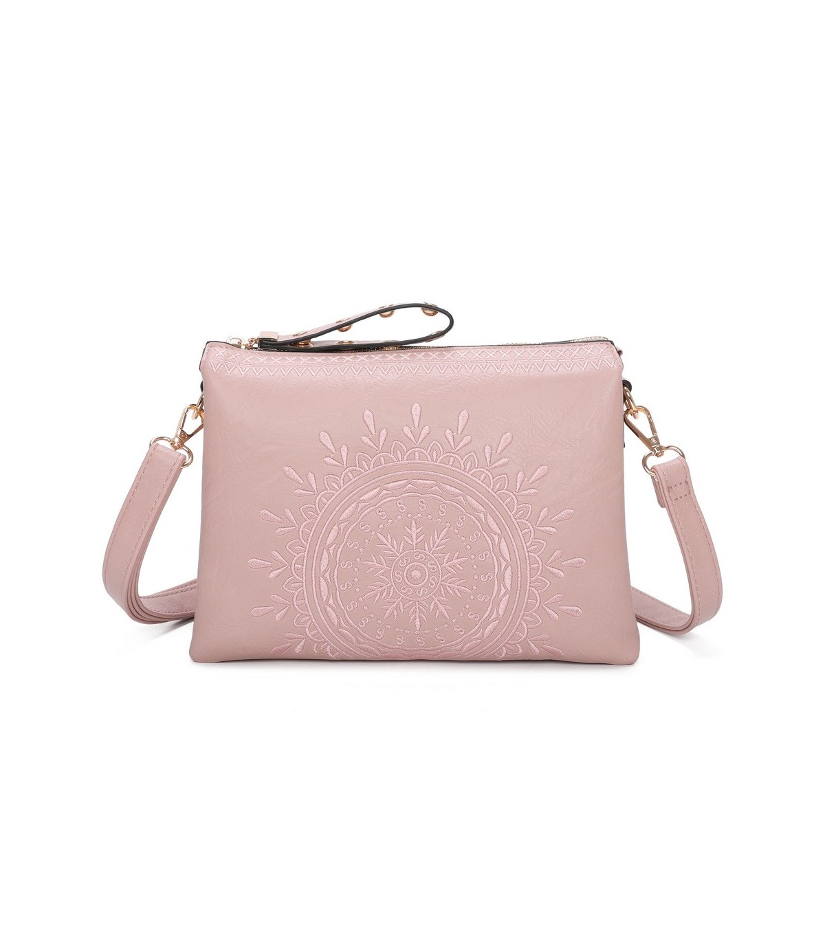 T11519 - Bolso con triple compartimento de para mujer con bordado de un sol