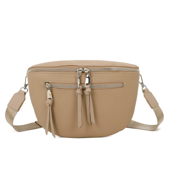 T11675 - Bolso estilo riñonera con bolsillo frontal con borla