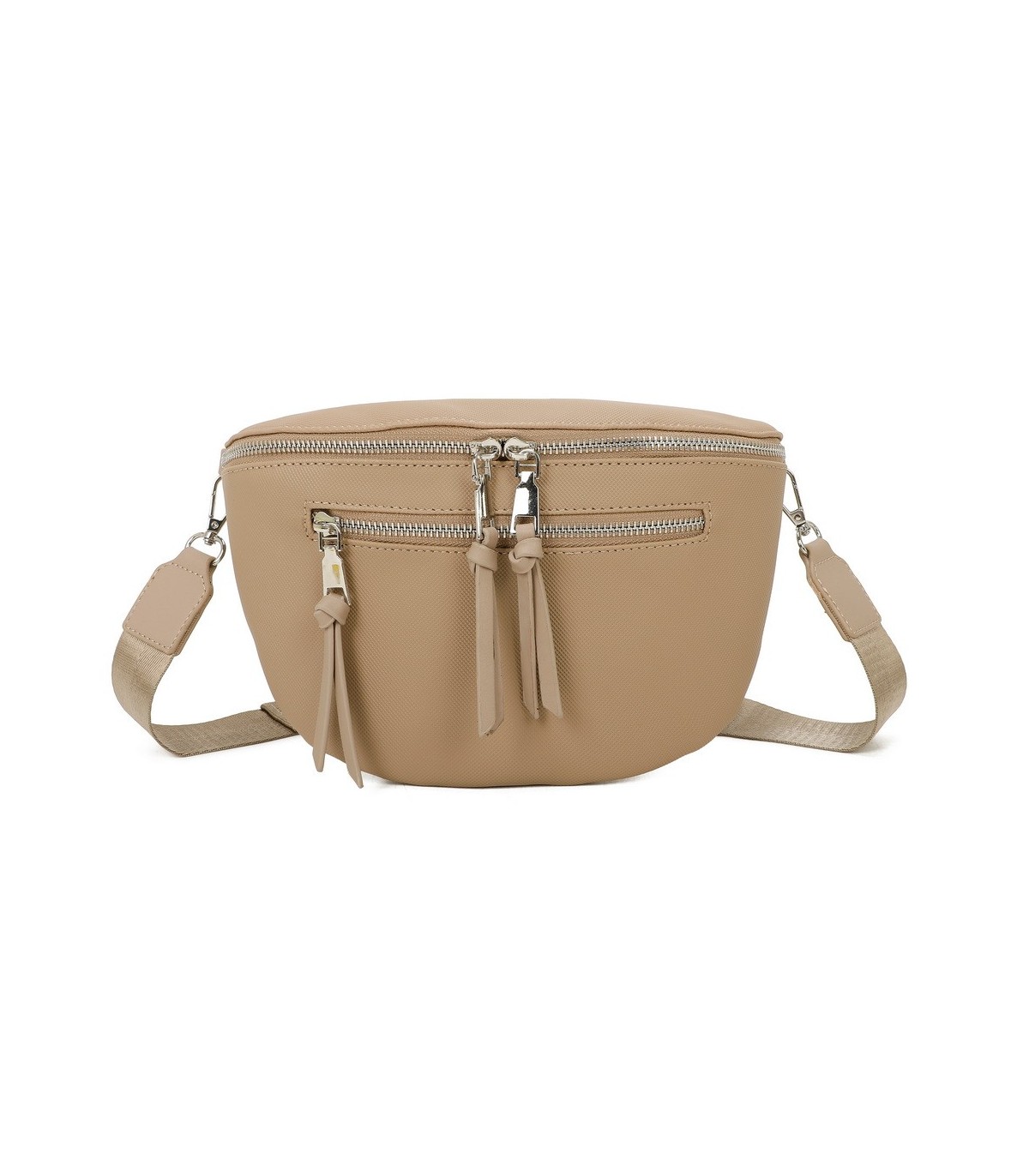 T11675 - Bolso estilo riñonera con bolsillo frontal con borla