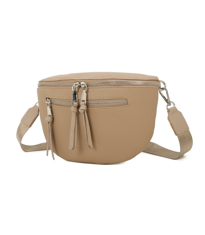 T11675 - Bolso estilo riñonera con bolsillo frontal con borla