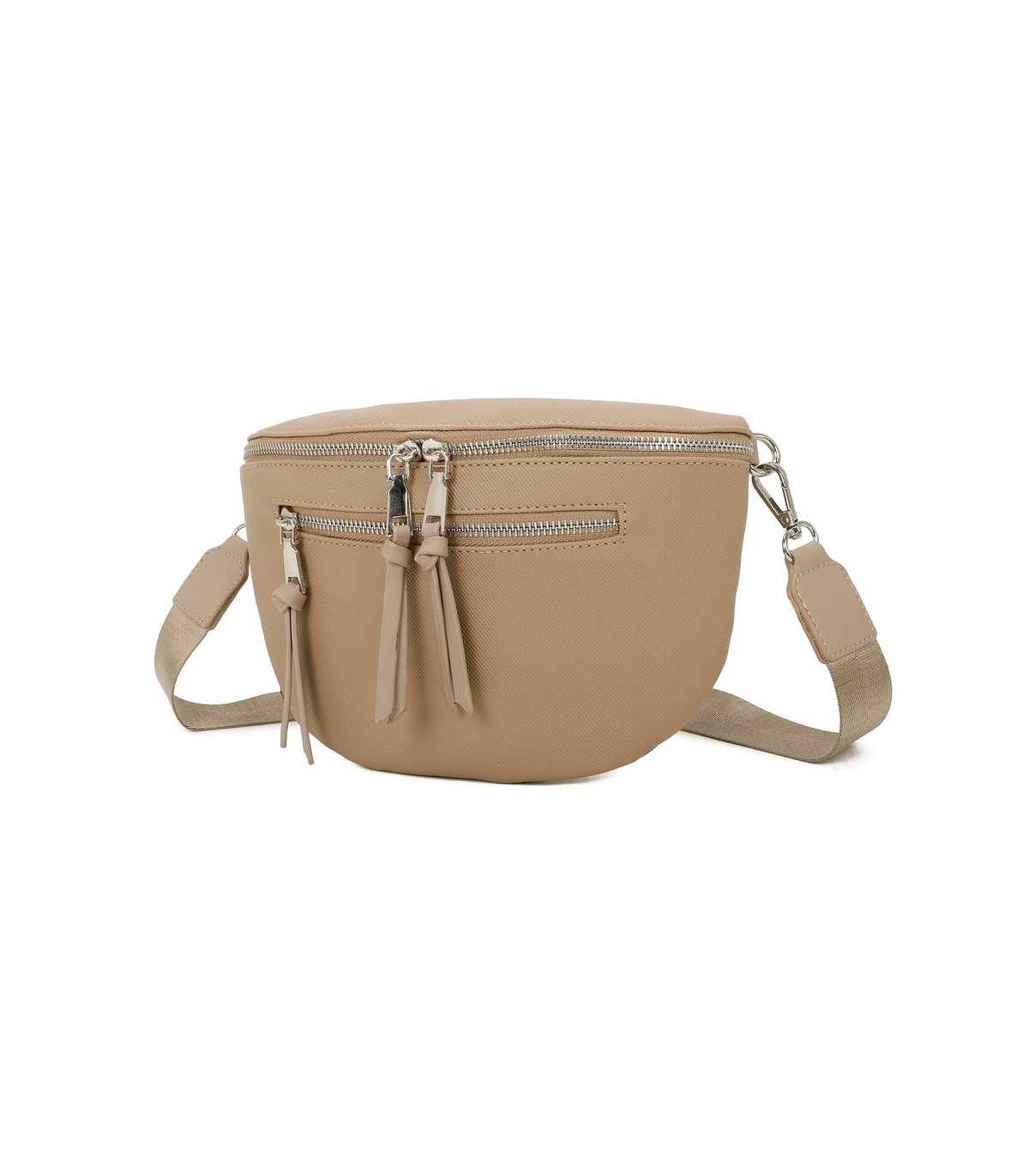 T11675 - Bolso estilo riñonera con bolsillo frontal con borla