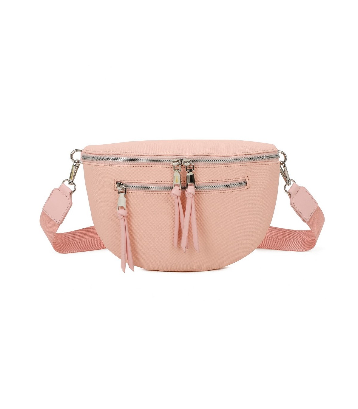 T11675 - Bolso estilo riñonera con bolsillo frontal con borla