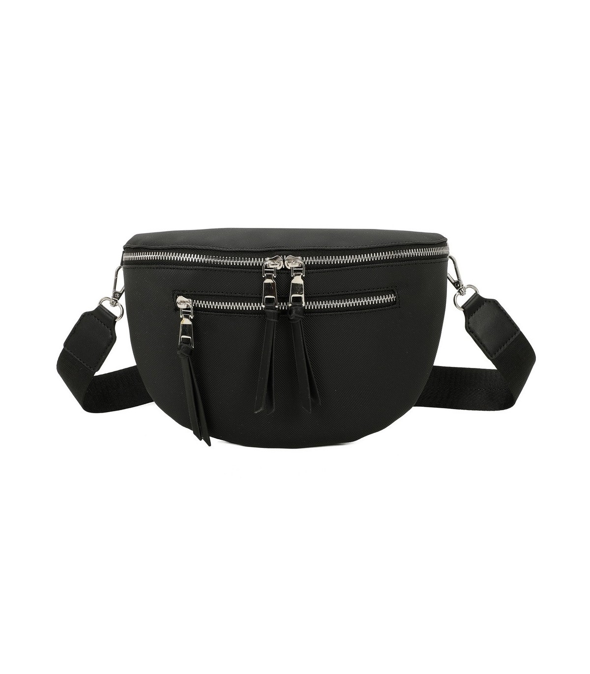T11675 - Bolso estilo riñonera con bolsillo frontal con borla