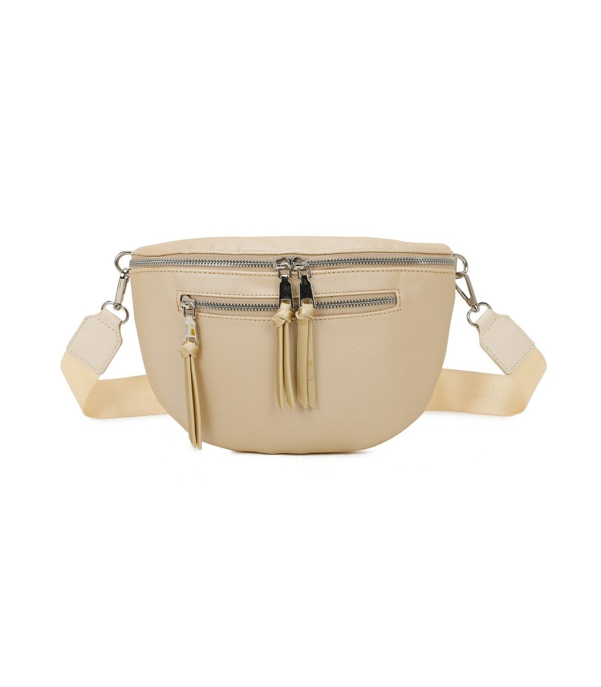 T11675 - Bolso estilo riñonera con bolsillo frontal con borla