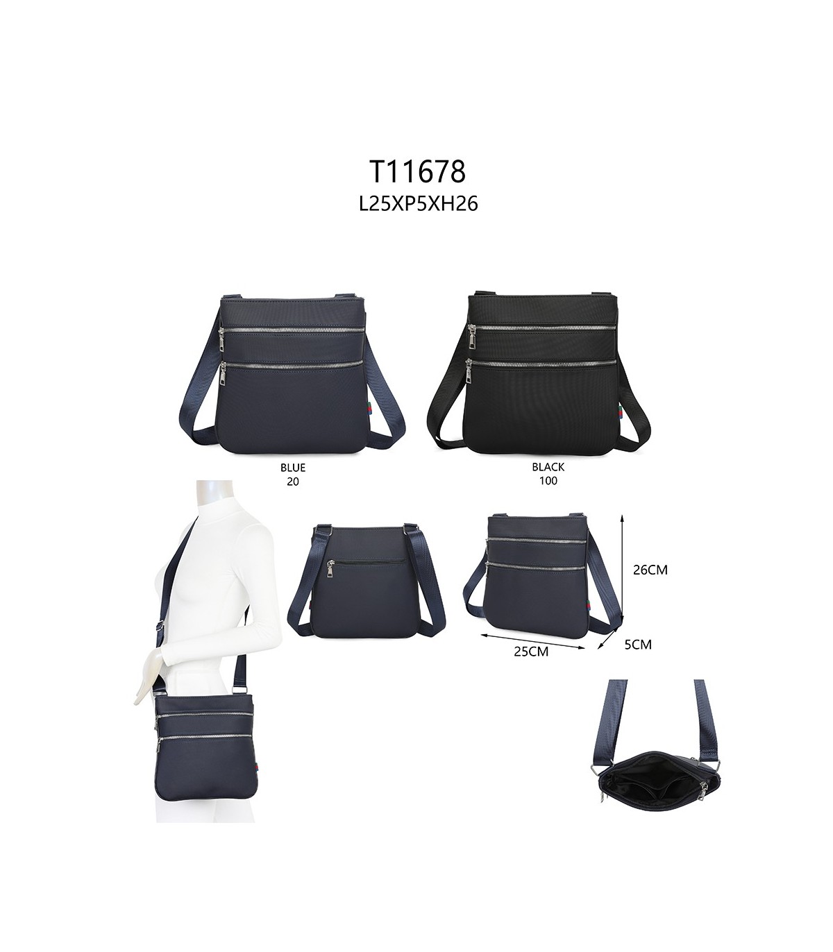 T11678 - Bolso bandolera con varios compartimentos para mujer y hombre