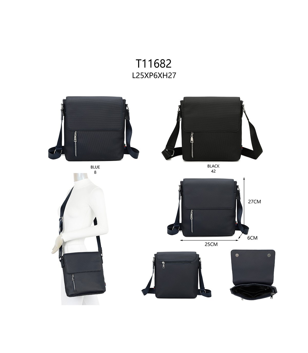 T11682 - Bolso para hombre cuadrado con bolsillo trasero