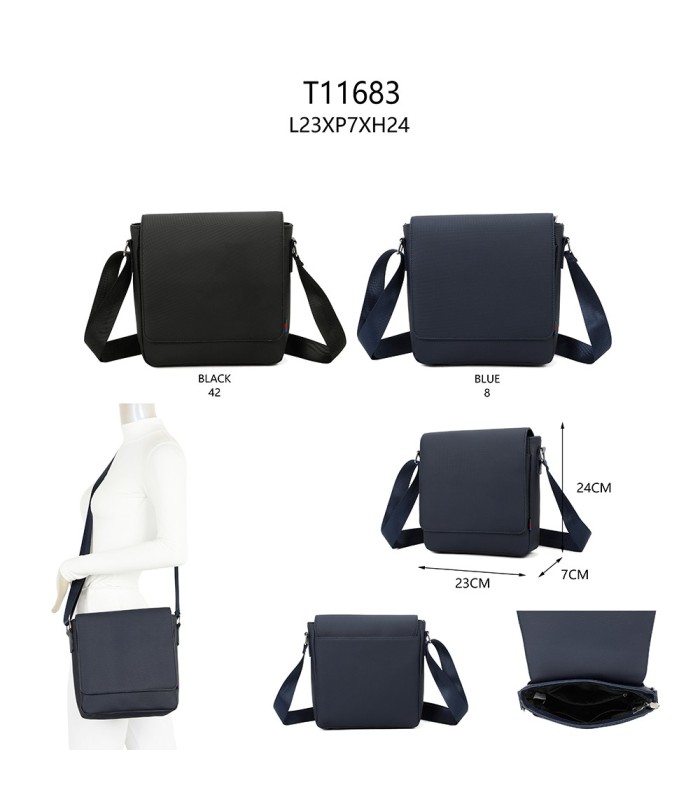 T11683 - Bolso para hombre cuadrado con bolsillo trasero y cierre de botón y solapa grande