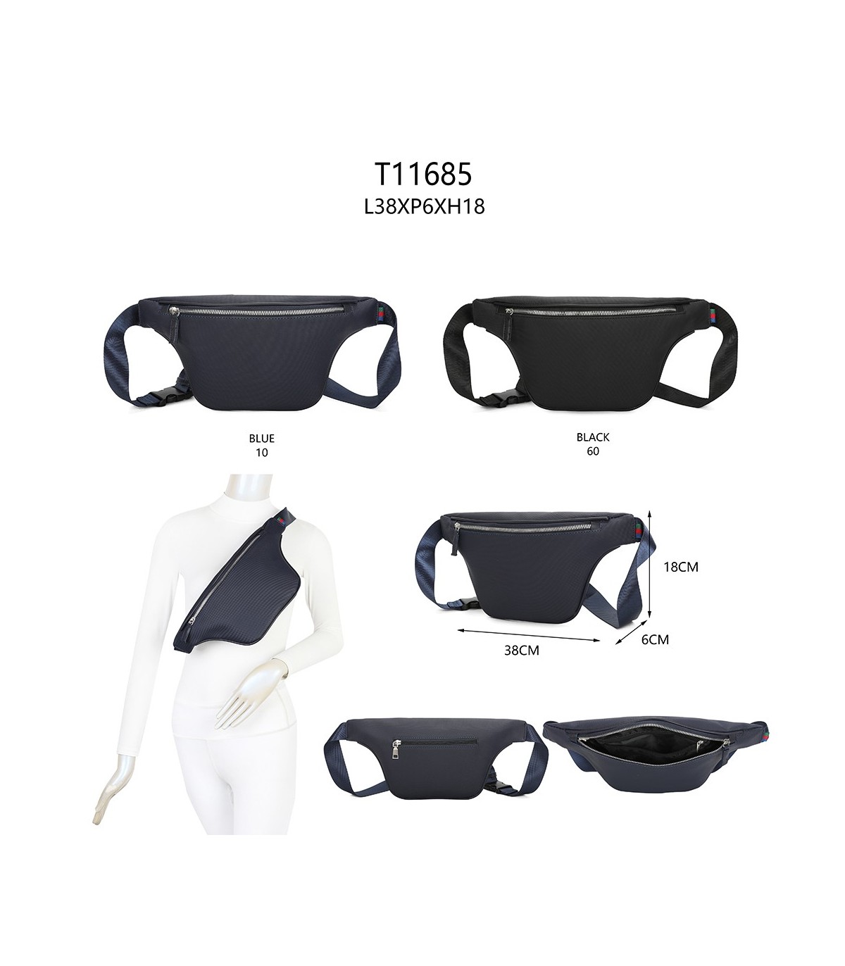 T11685 - Riñonera para hombre cruzada con bolsillo antirrobo