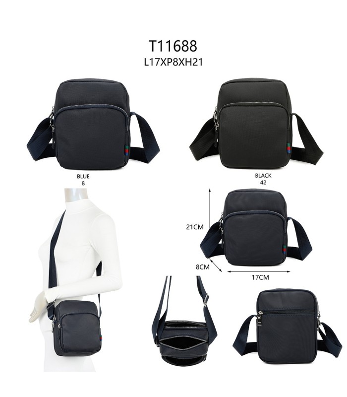 T11688 - Bolso bandolera para caballero con bolsillo trasero y gran compartimento interior