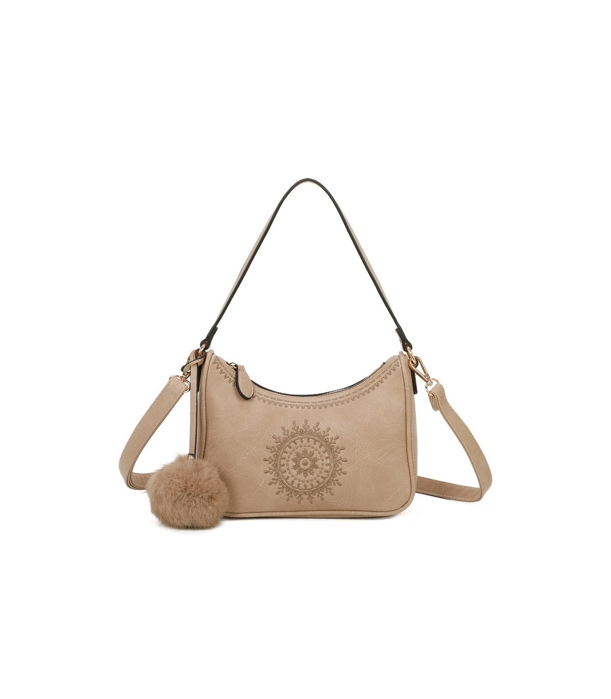 T11700 - Bolso bandolera con borla del mismo color y bordado de sol