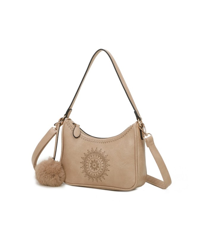 T11700 - Bolso bandolera con borla del mismo color y bordado de sol