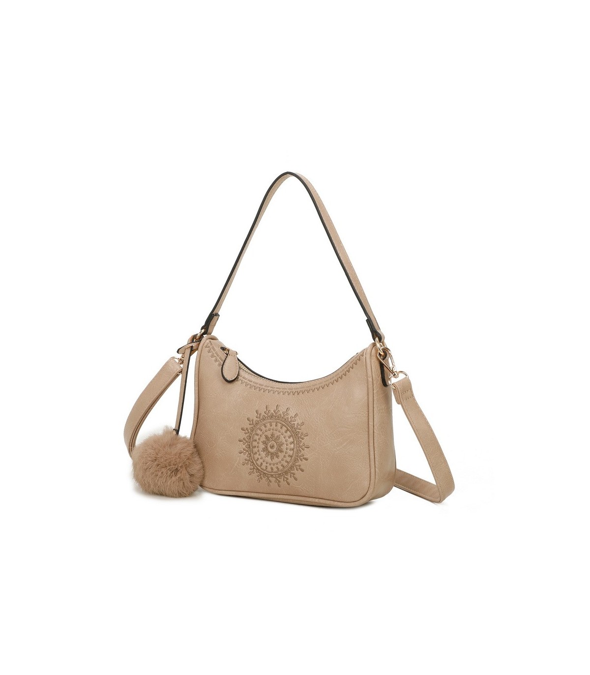 T11700 - Bolso bandolera con borla del mismo color y bordado de sol