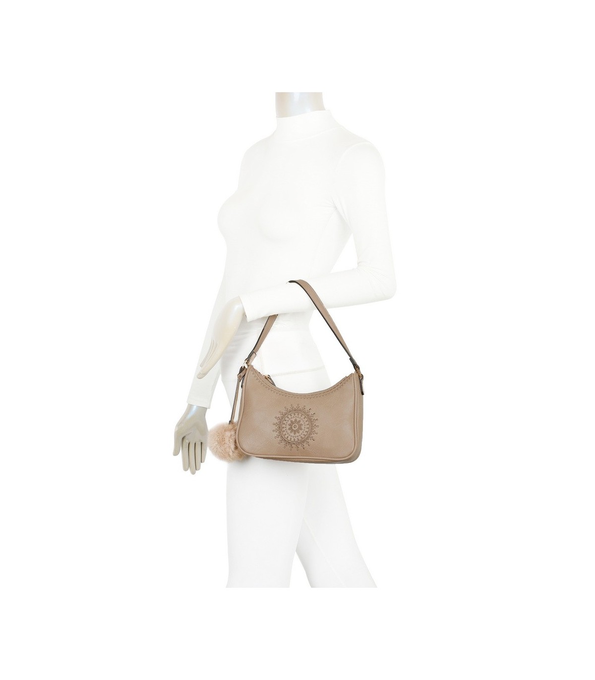 T11700 - Bolso bandolera con borla del mismo color y bordado de sol