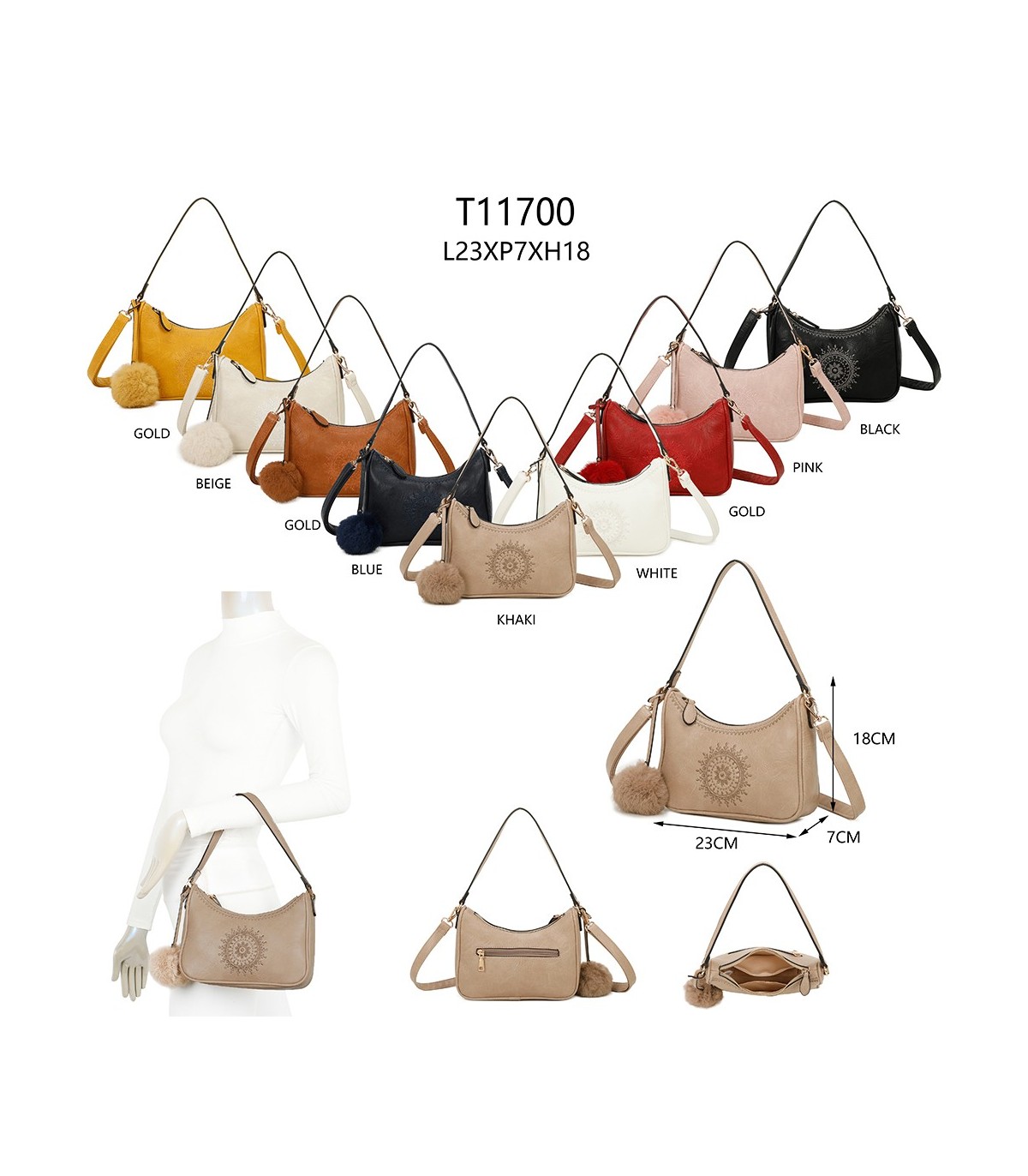 T11700 - Bolso bandolera con borla del mismo color y bordado de sol