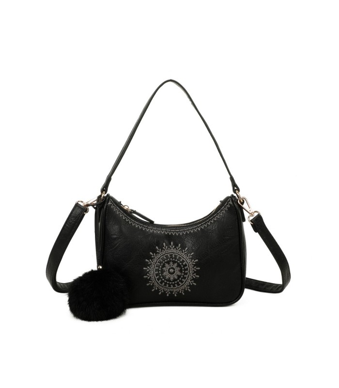 T11700 - Bolso bandolera con borla del mismo color y bordado de sol