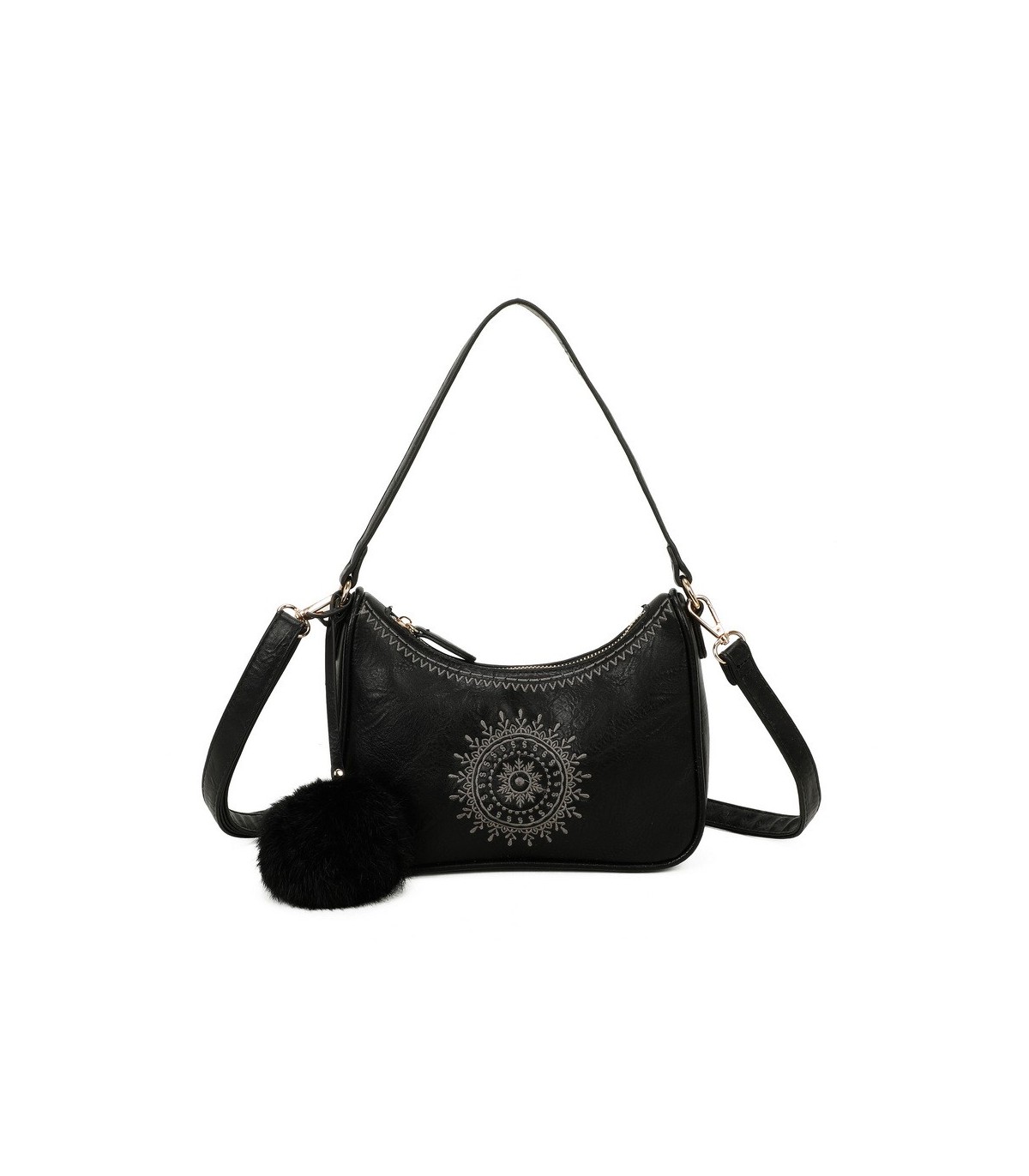 T11700 - Bolso bandolera con borla del mismo color y bordado de sol