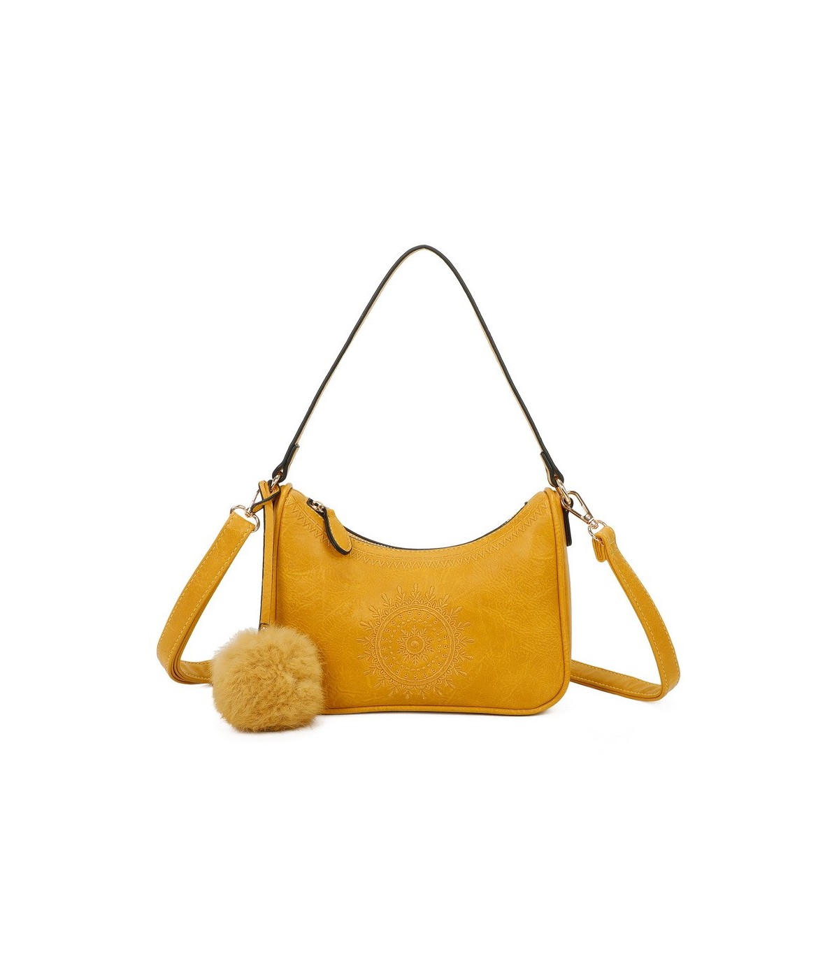 T11700 - Bolso bandolera con borla del mismo color y bordado de sol
