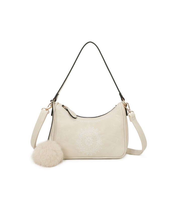 T11700 - Bolso bandolera con borla del mismo color y bordado de sol