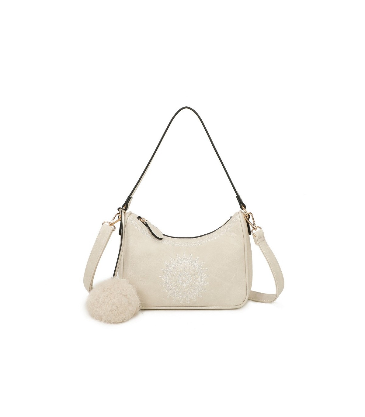 T11700 - Bolso bandolera con borla del mismo color y bordado de sol