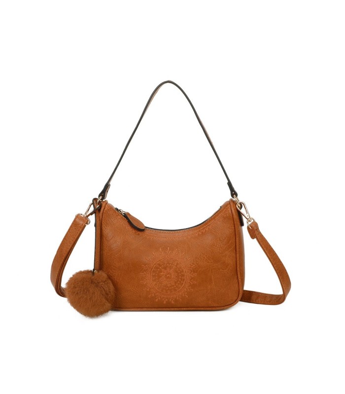 T11700 - Bolso bandolera con borla del mismo color y bordado de sol