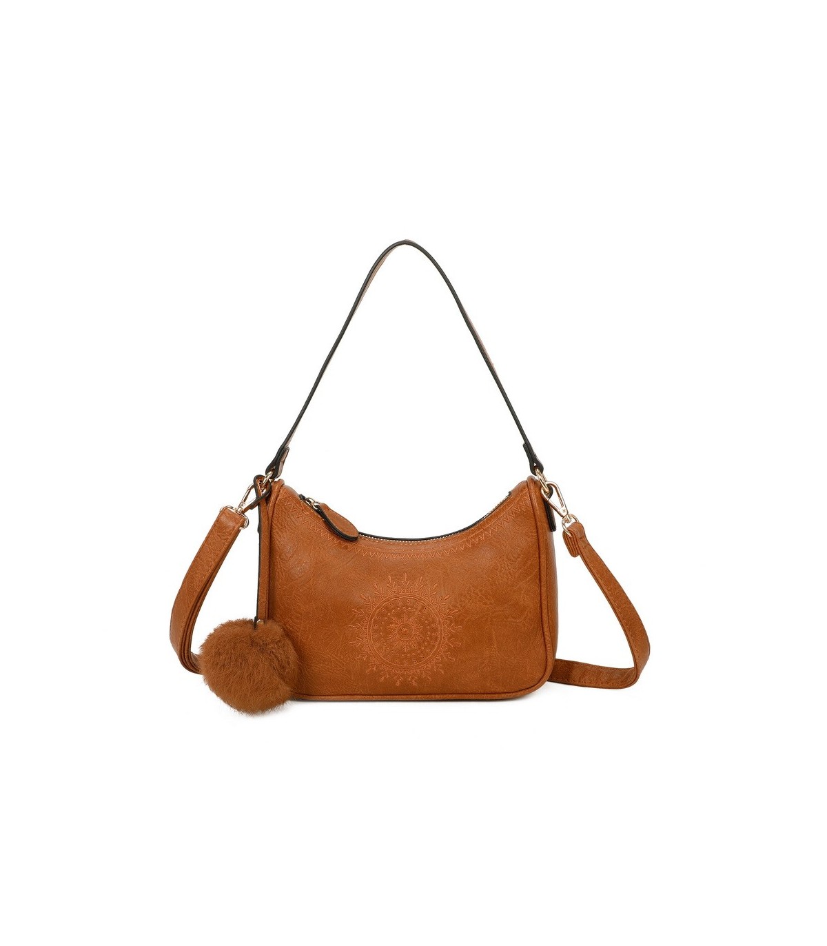T11700 - Bolso bandolera con borla del mismo color y bordado de sol