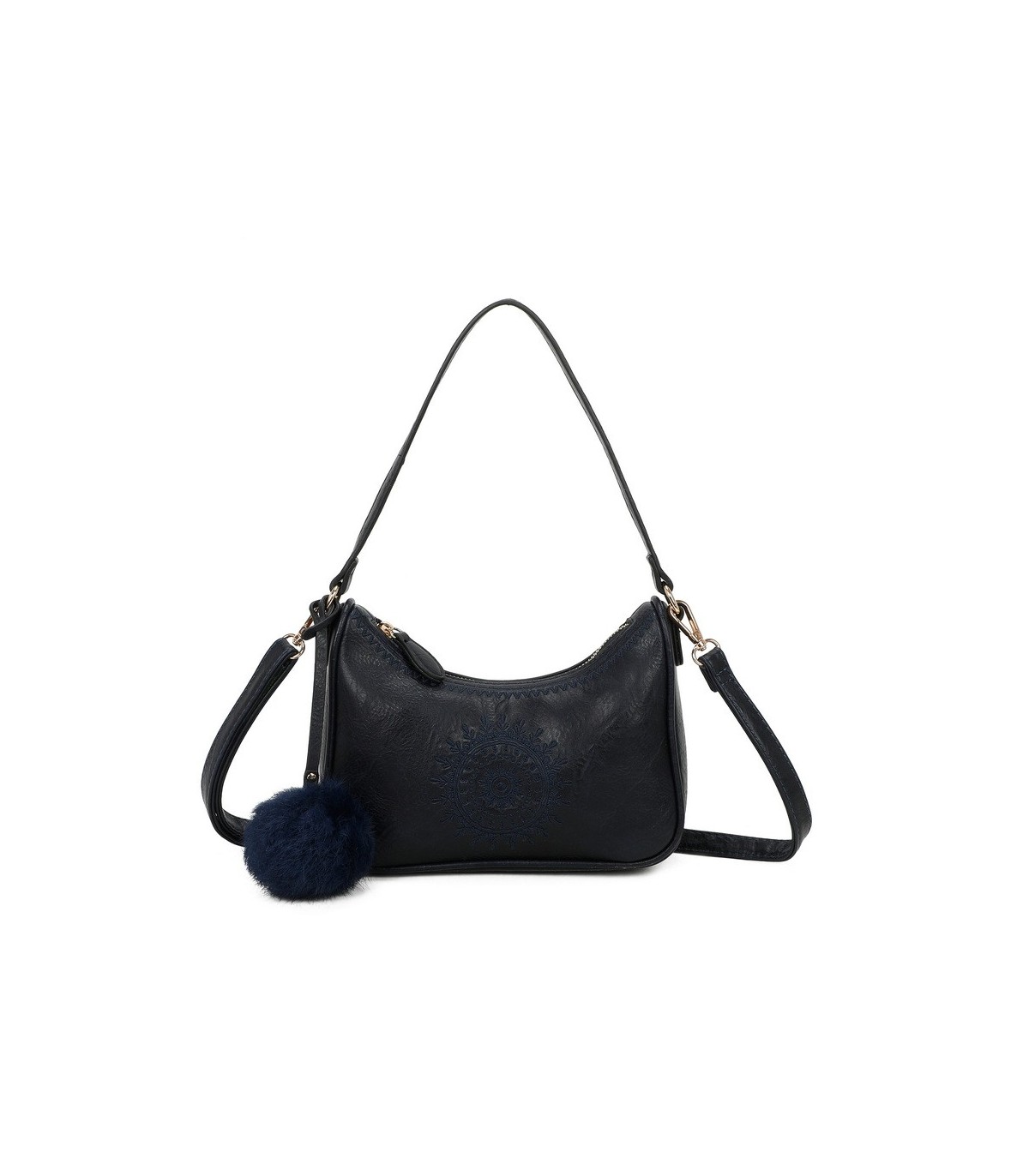 T11700 - Bolso bandolera con borla del mismo color y bordado de sol