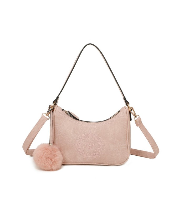 T11700 - Bolso bandolera con borla del mismo color y bordado de sol