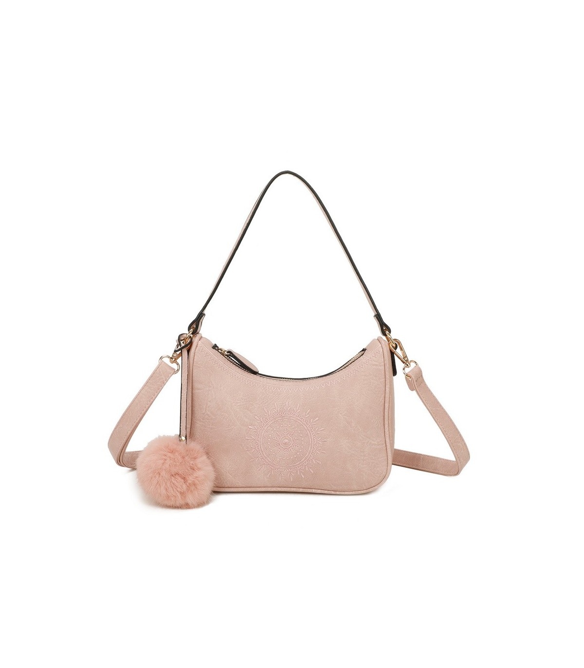 T11700 - Bolso bandolera con borla del mismo color y bordado de sol