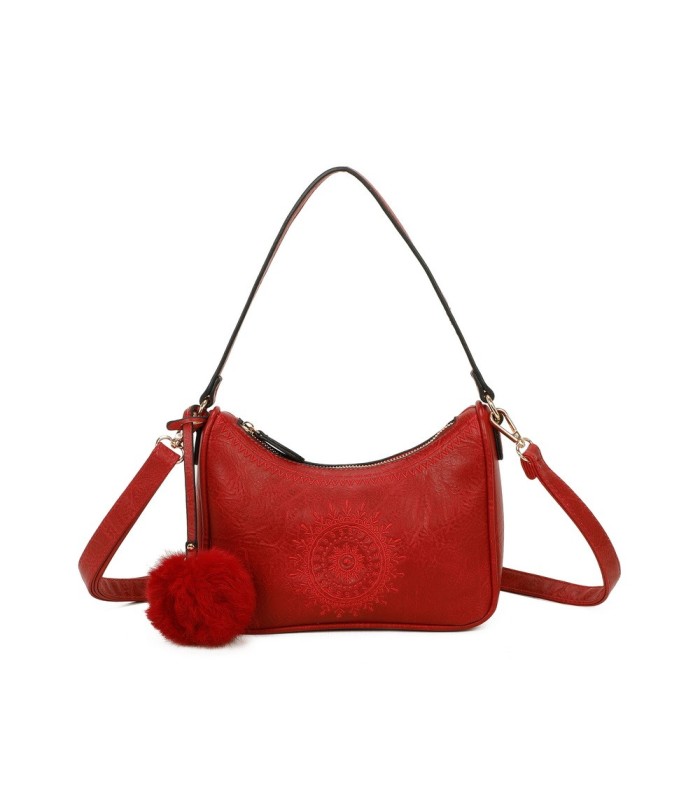 T11700 - Bolso bandolera con borla del mismo color y bordado de sol