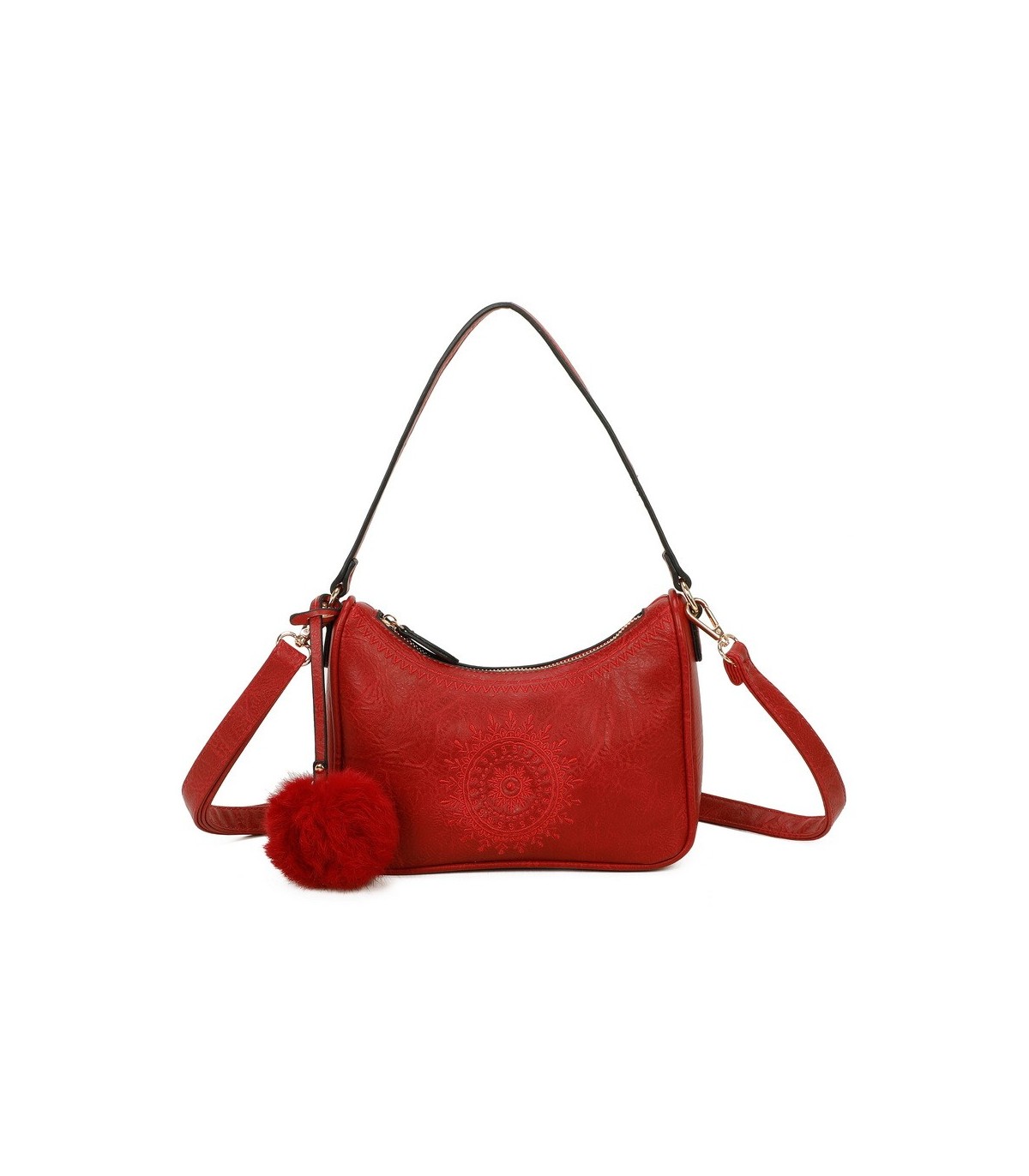 T11700 - Bolso bandolera con borla del mismo color y bordado de sol