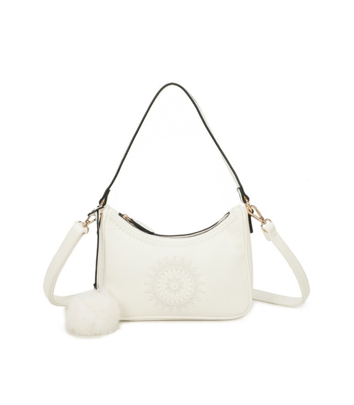 T11700 - Bolso bandolera con borla del mismo color y bordado de sol