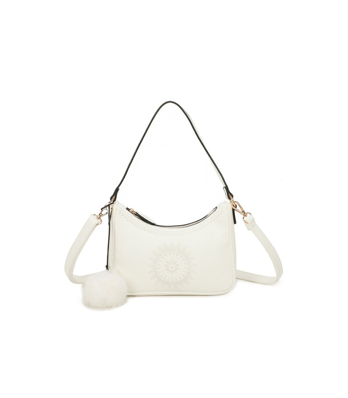 T11700 - Bolso bandolera con borla del mismo color y bordado de sol