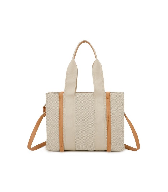 T11703 - Bolso doble y bandolera efecto de cañamo de Playa para mujer