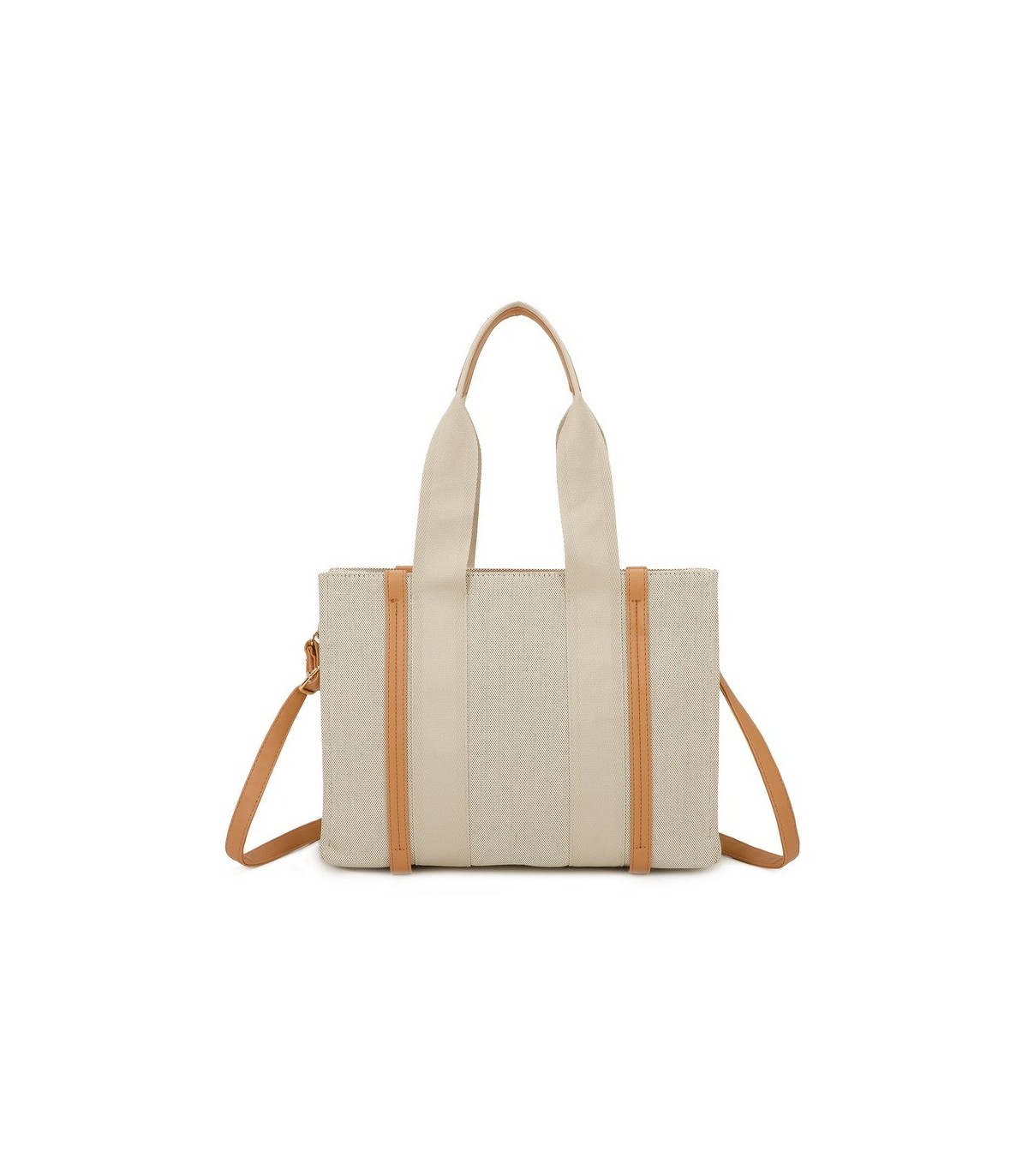 T11703 - Bolso doble y bandolera efecto de cañamo de Playa para mujer