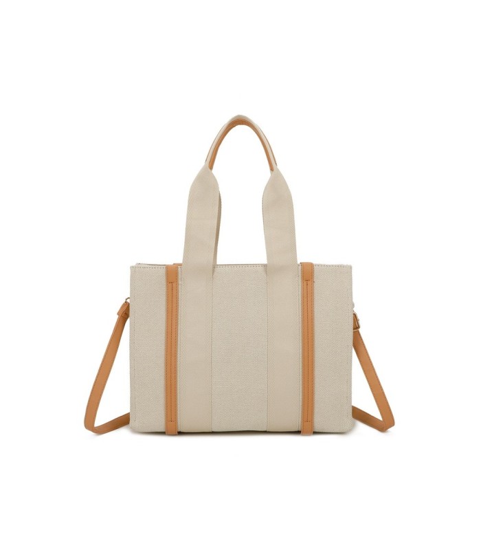T11703 - Bolso doble y bandolera efecto de cañamo de Playa para mujer